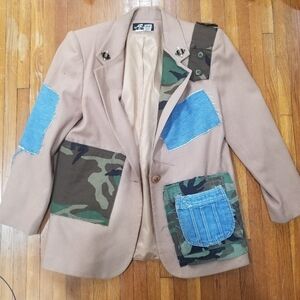 Tan and Camouflage Women's Custom Blazer Jacket
